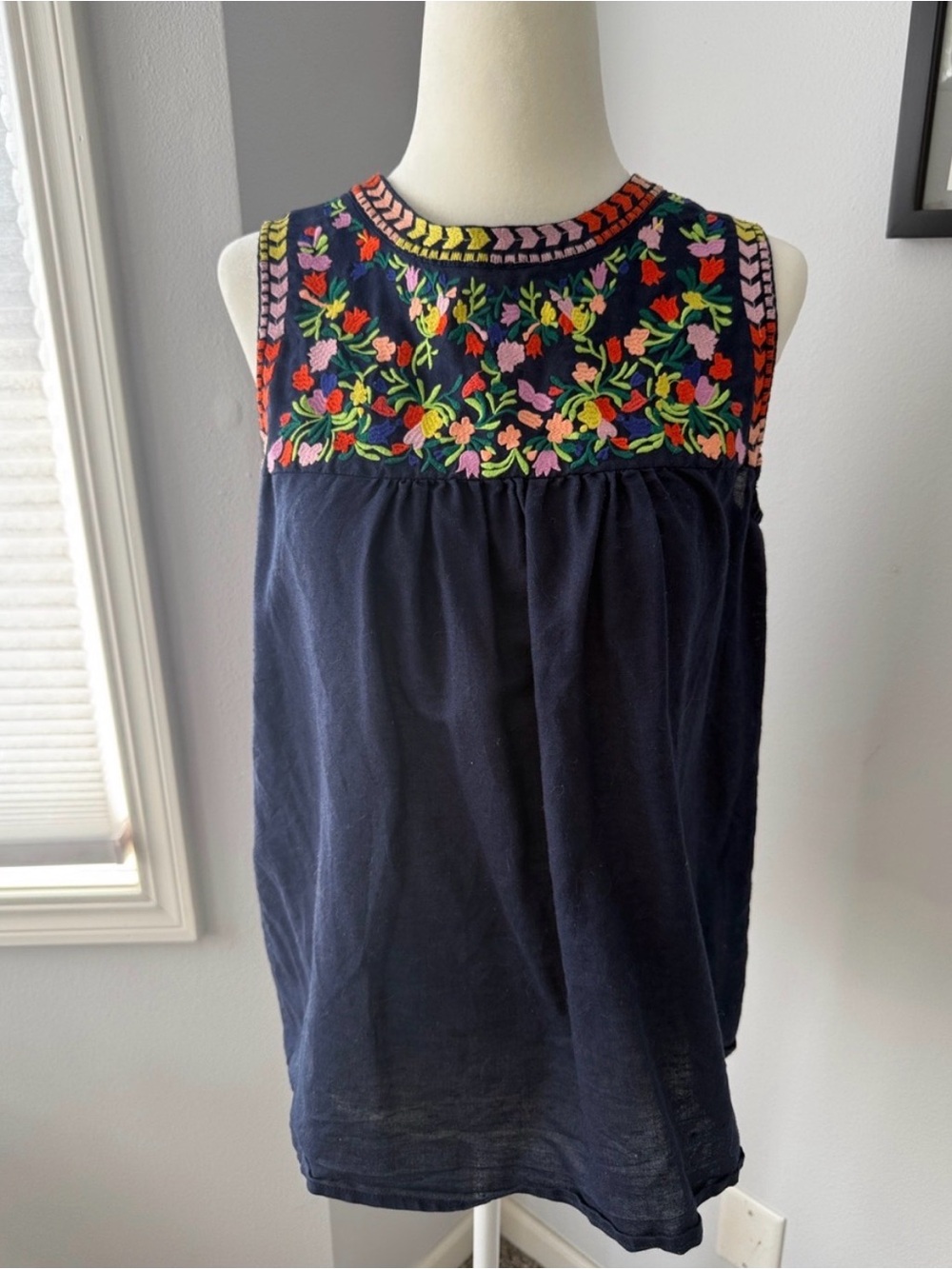J. Crew Blouse with Multicolor Floral Embroidery, size 4
